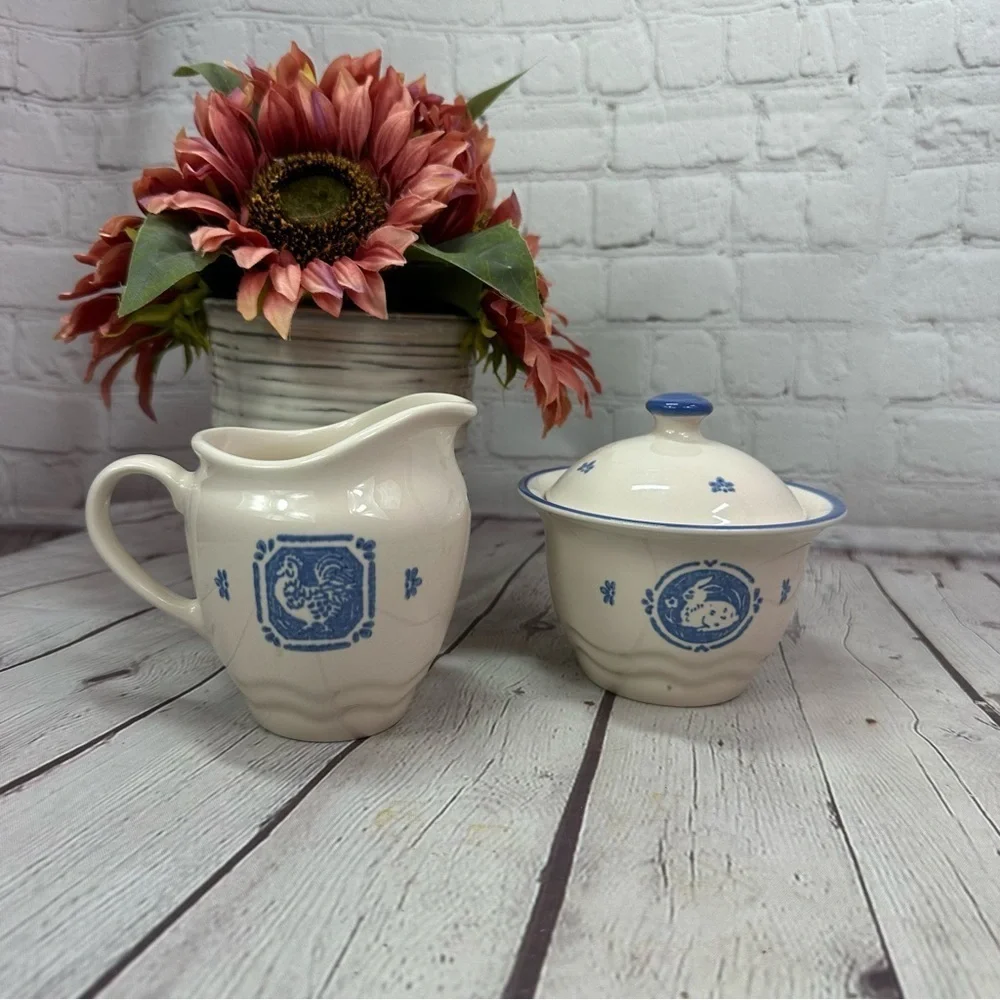 vintage Maison Blue by Pfaltzgraff Cream and Sugar Set countryside cottage